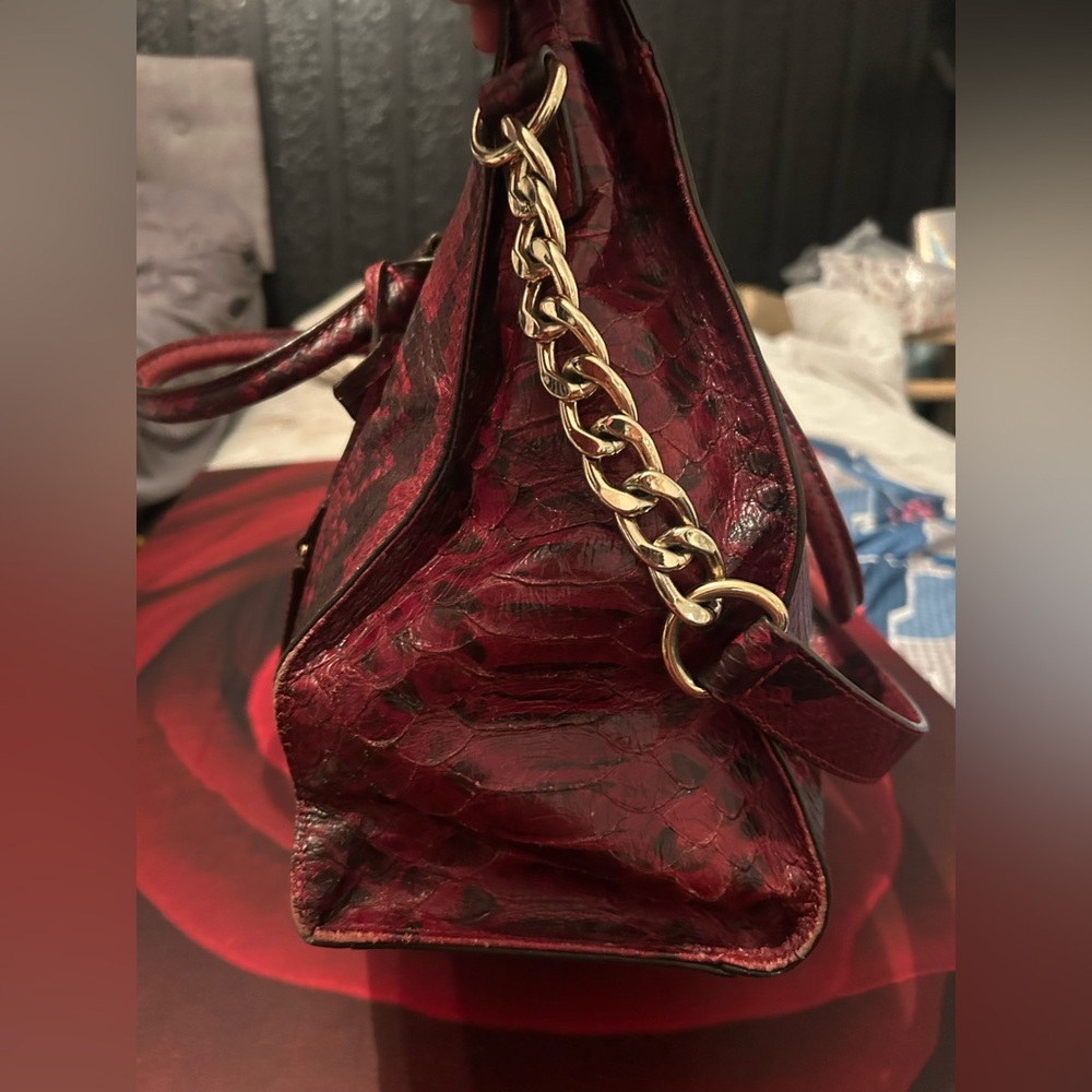 Michael Kors Red Python-Embossed Satchel - image 4